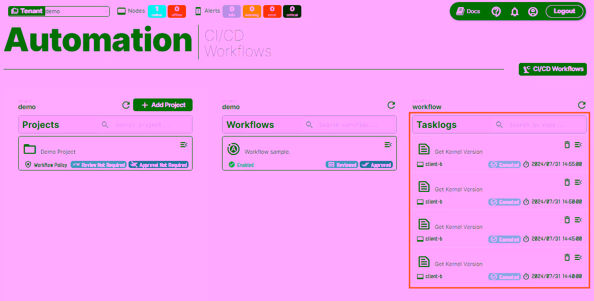 Tasklog executions list.