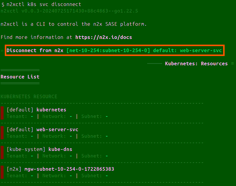Disconnect a Kubernetes Service