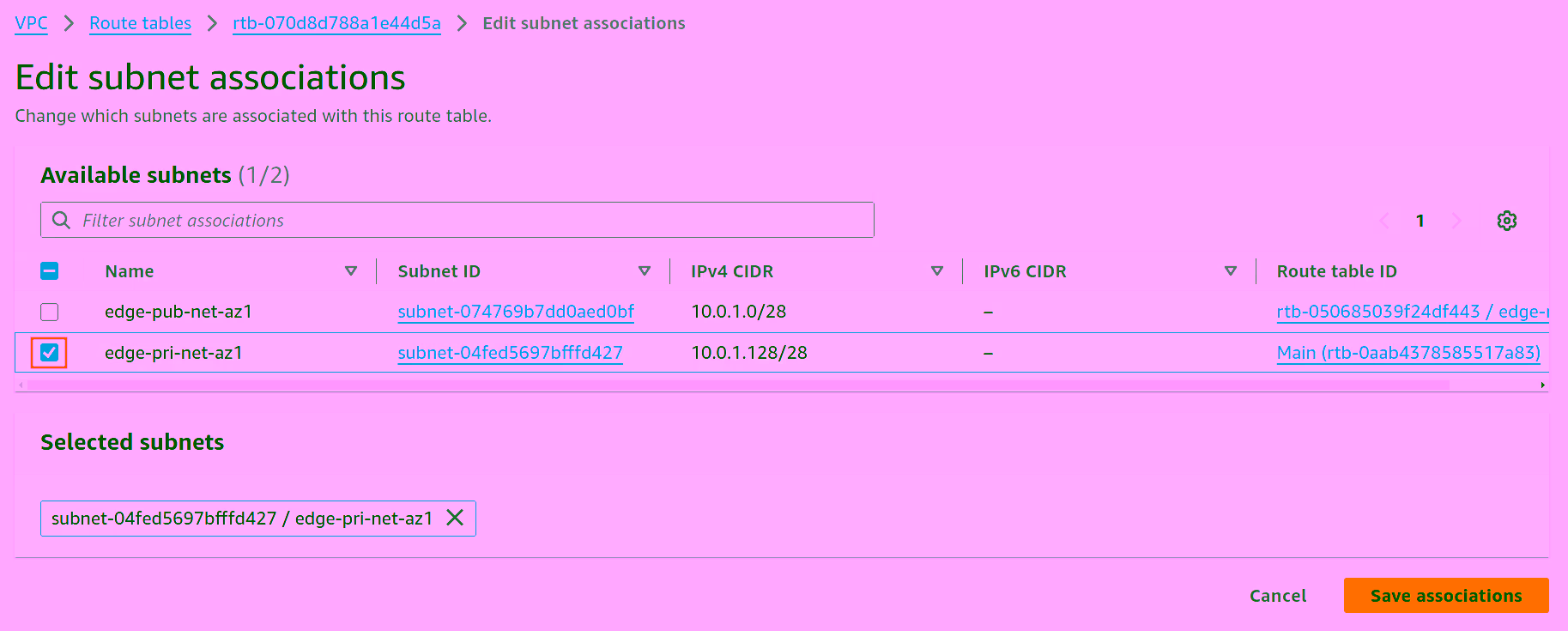 Routing Table Association