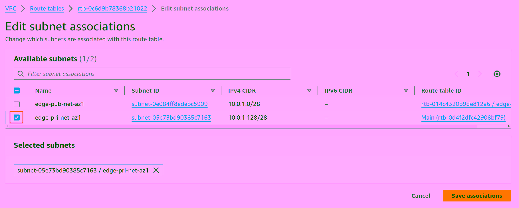 Routing Table Association