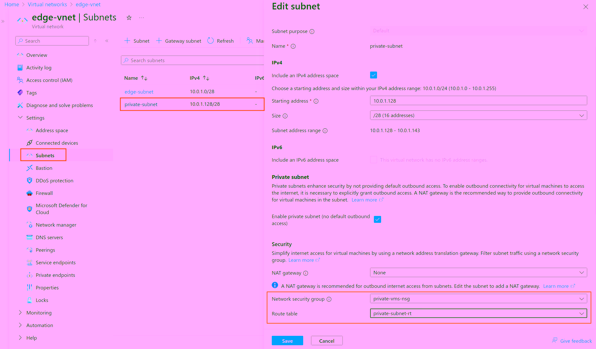 Add RT NSG to Subnet