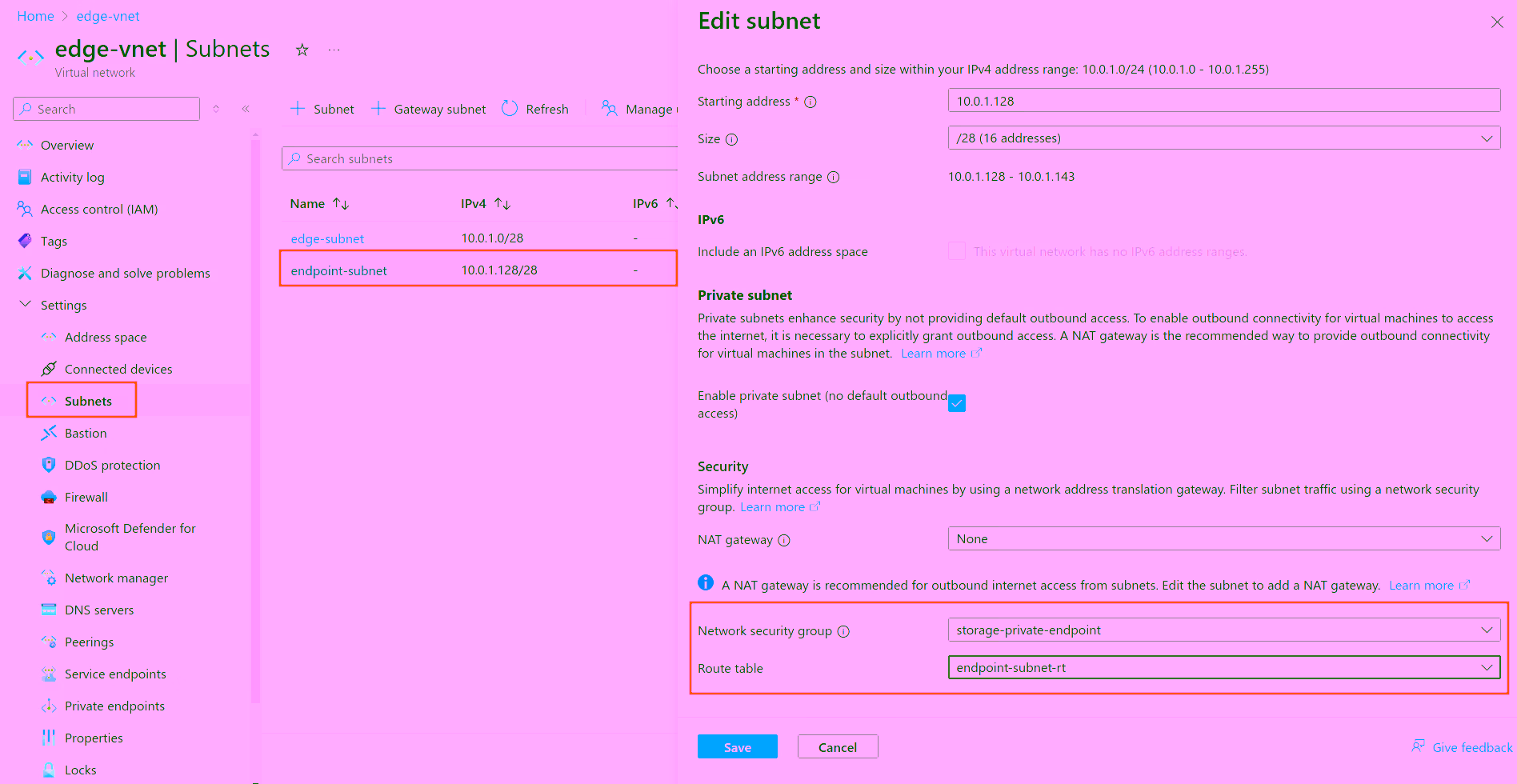 Add RT NSG to Subnet