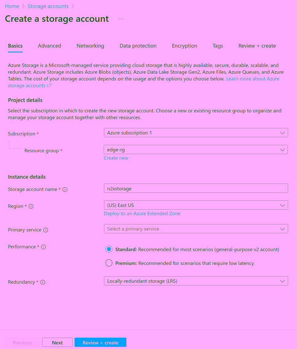 Setting Storage Account