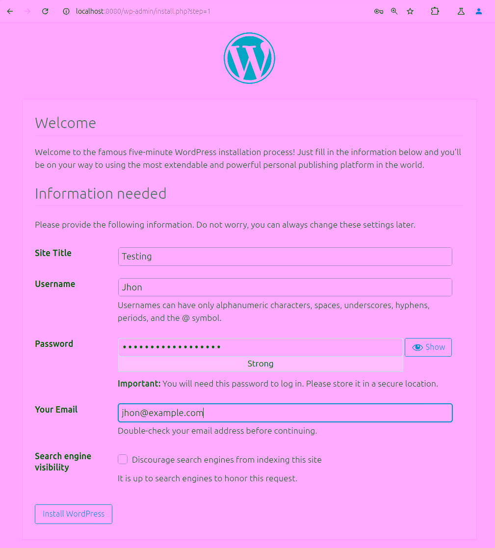 Wordpress Setup - Step 2