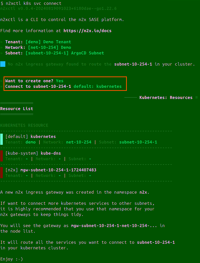 Kubernetes Service Connected