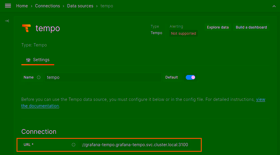 Grafana Tempo URL