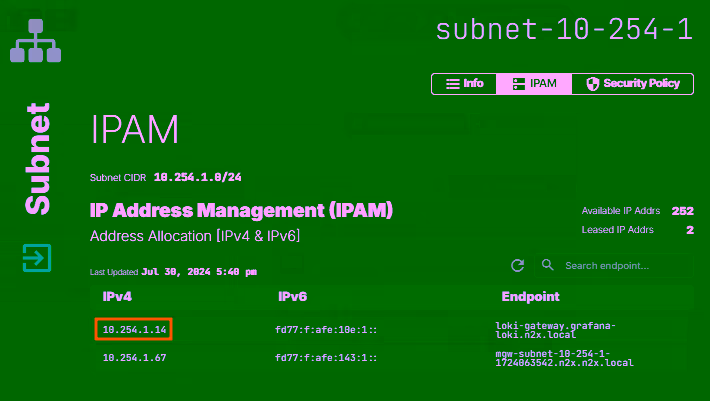 Check IP of Loki Gateway