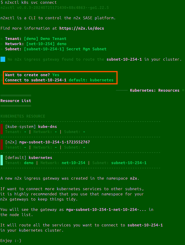 Kubernetes Service Connected