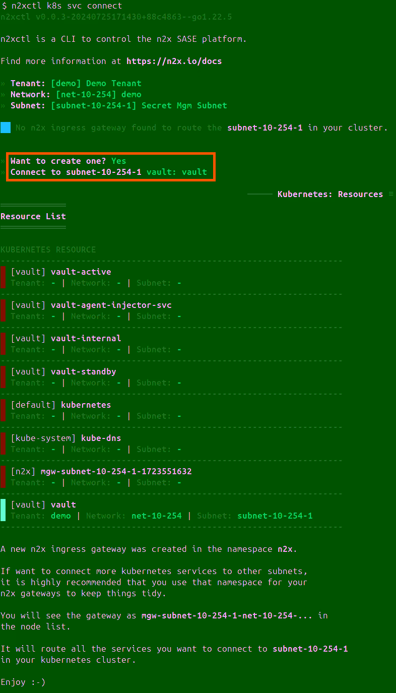 Vault Service Connected