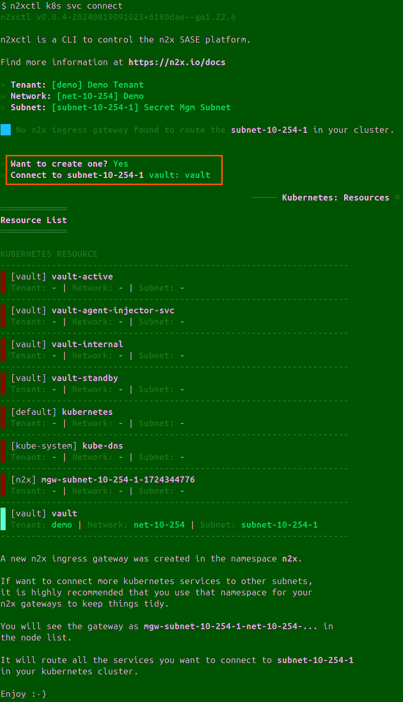 Vault Service Connected